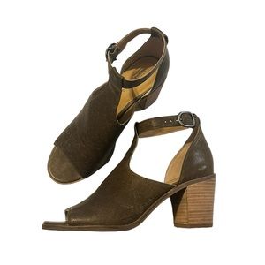 Lucky Brand Kadian Green Leather Open Toe Ankle Bootie